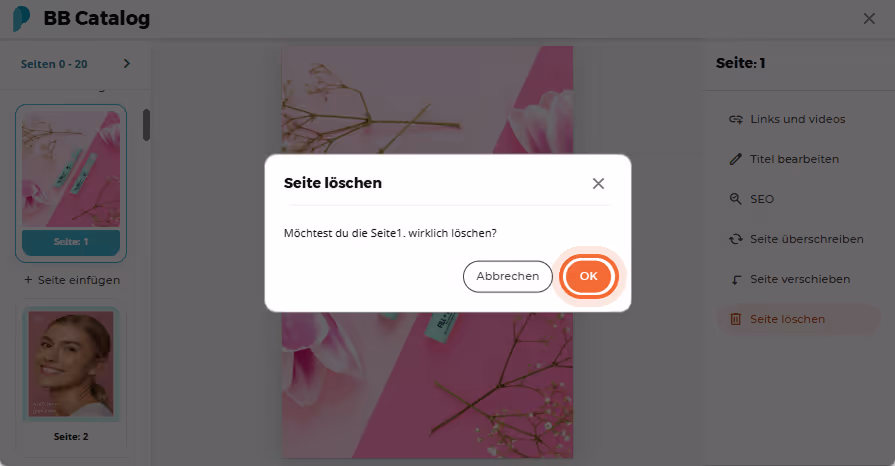 Benutzer bestätigt das Löschen von Seite 1 mit Produktbild Benutzer bestätigt das Löschen von Seite 1 mit Produktbild