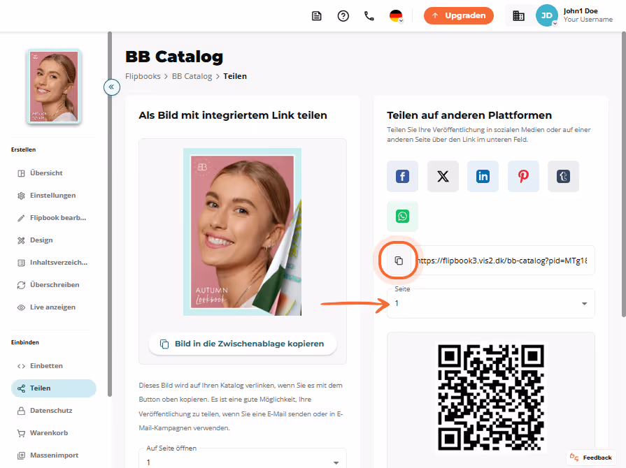 Bildfreigabebildschirm mit QR-Code und Schaltfläche „QR-Code herunterladen“ Bildfreigabebildschirm mit QR-Code und Schaltfläche „QR-Code herunterladen“