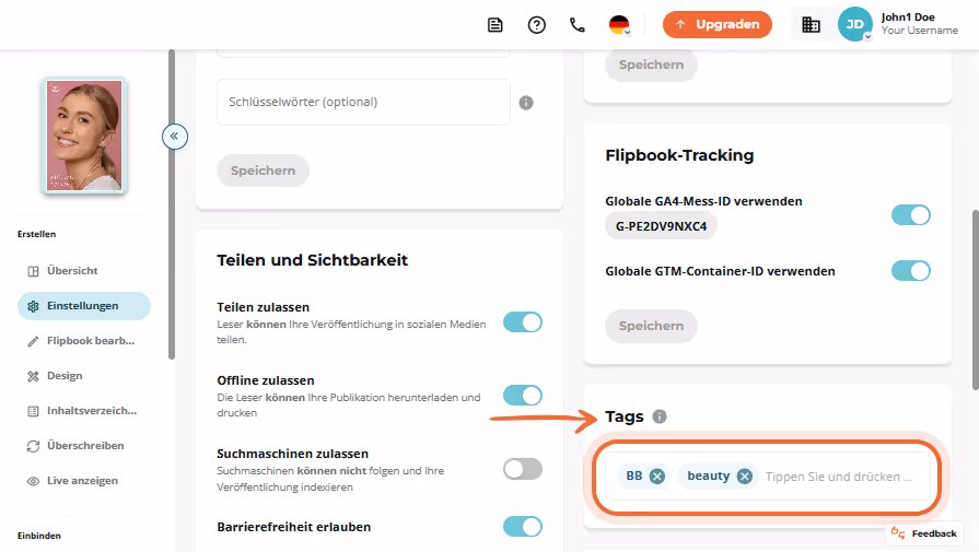 Freigabe- und Sichtbarkeitseinstellungen erweitert, Newsflash-Umschalter aktiviert mit verschiedenen Freigabe- und Sichtbarkeitseinstellungen erweitert, Newsflash-Umschalter aktiviert mit verschiedenen