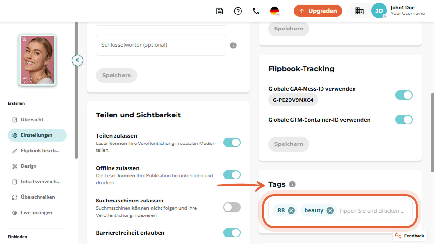 Freigabe- und Sichtbarkeitseinstellungen erweitert, Newsflash-Umschalter aktiviert mit verschiedenen