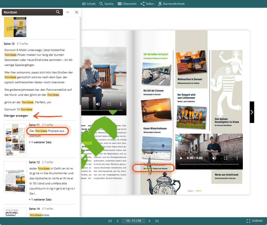 Suchergebnisse für Nordsee mit markierten Treffern in der Ergebnisliste und direkt auf der geöffneten Flipbook Seite. Suchergebnisse für Nordsee mit markierten Treffern in der Ergebnisliste und direkt auf der geöffneten Flipbook Seite.