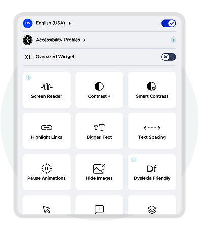 Accessibility settings widget in Paperturn showing tools like screen reader, contrast adjustment, te Accessibility settings widget in Paperturn showing tools like screen reader, contrast adjustment, te