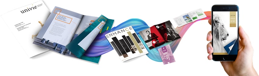 Different kinds of publications flowing out of a phone