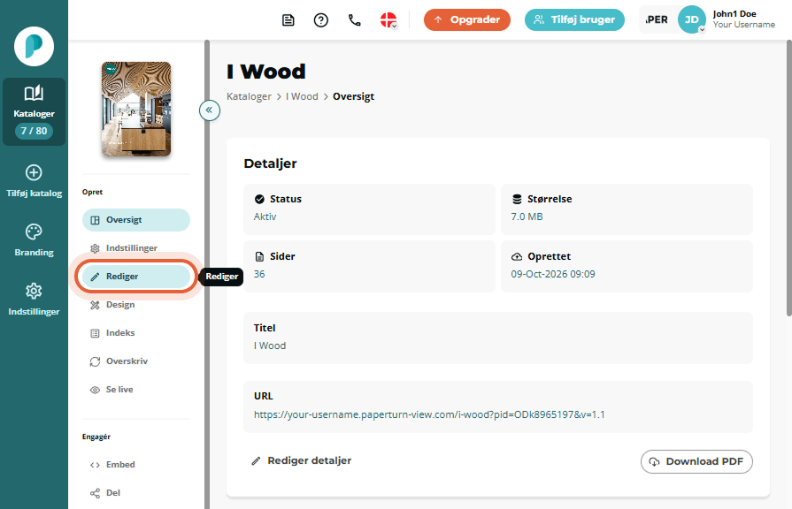 Paperturn-dashboard med den fremhævede Rediger knap Paperturn-dashboard med den fremhævede Rediger knap