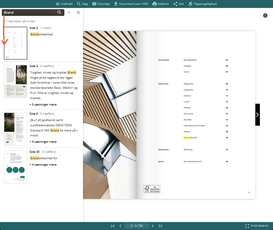 Søgeresultater for Drive vises i venstre panel med sideminiaturer, markerede resultater og antal fund. Søgeresultater for Drive vises i venstre panel med sideminiaturer, markerede resultater og antal fund.