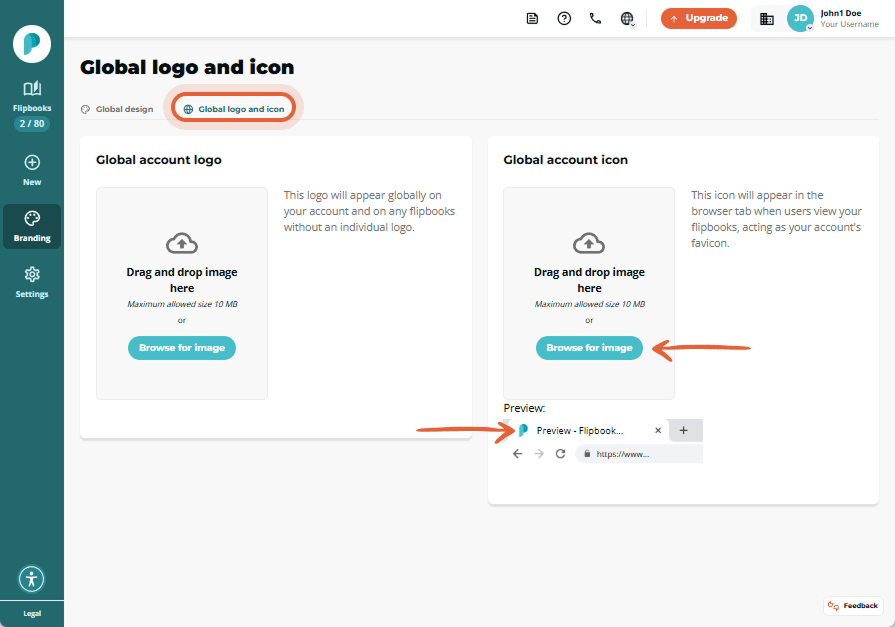 Screen showing Paperturn's dashboard in the Branding section. The 