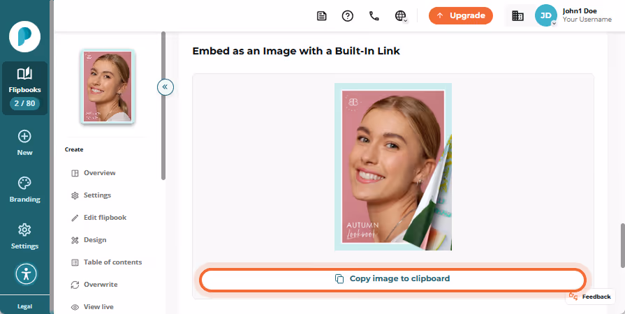 Copy the flipbook image with a built-in link using the 