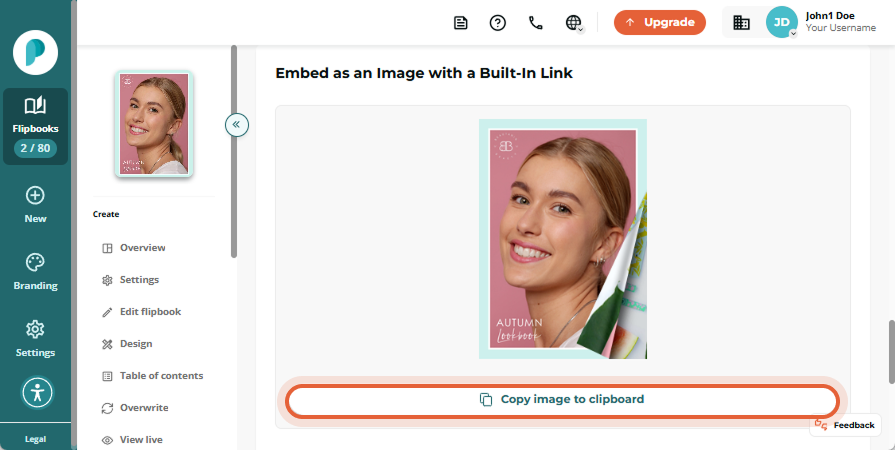 Copy the flipbook image with a built-in link using the 
