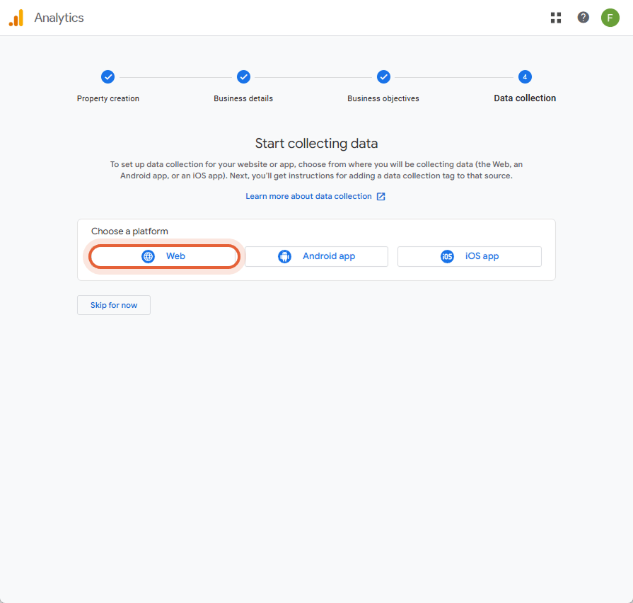 Google Analytics 4 interface showing the 