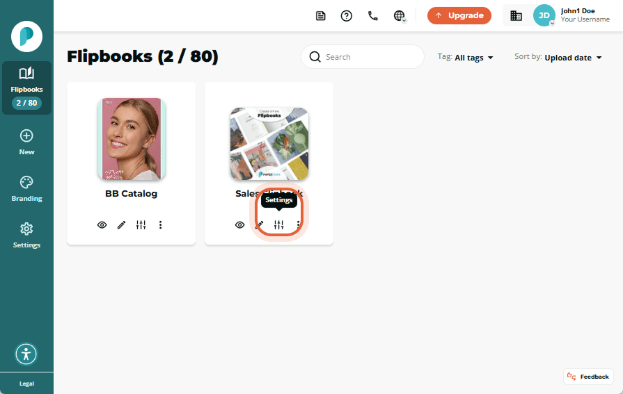 Flipbook dashboard with the 