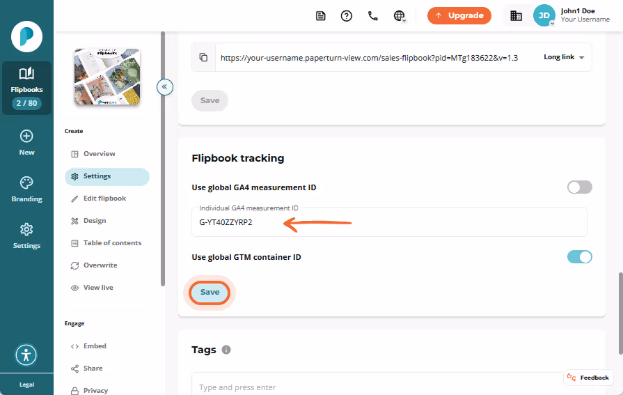 Flipbook dashboard with the 
