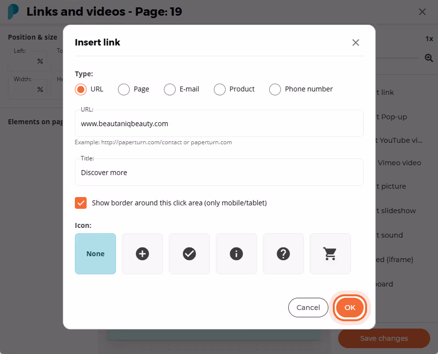 Type of links that can be added in the Paperturn dashboard.