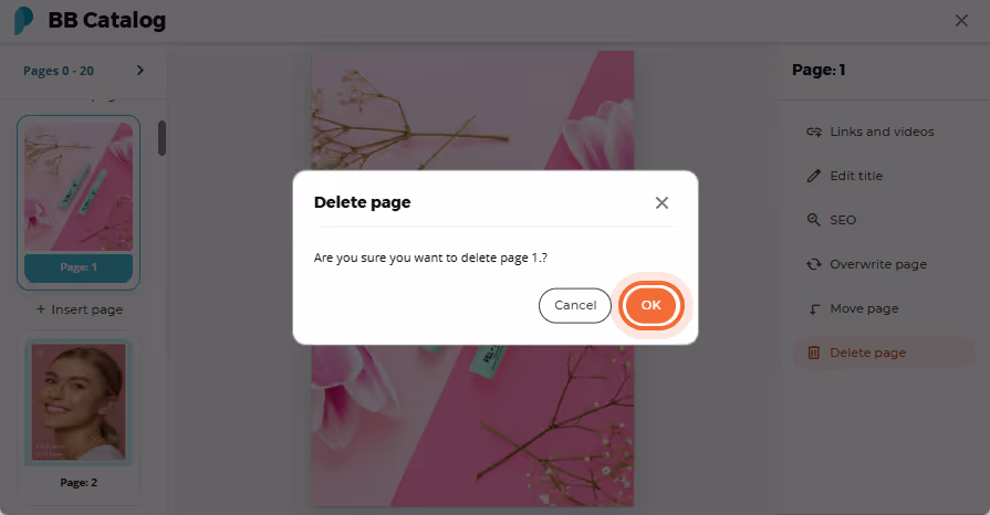 User confirms deletion of page 1 with product image User confirms deletion of page 1 with product image