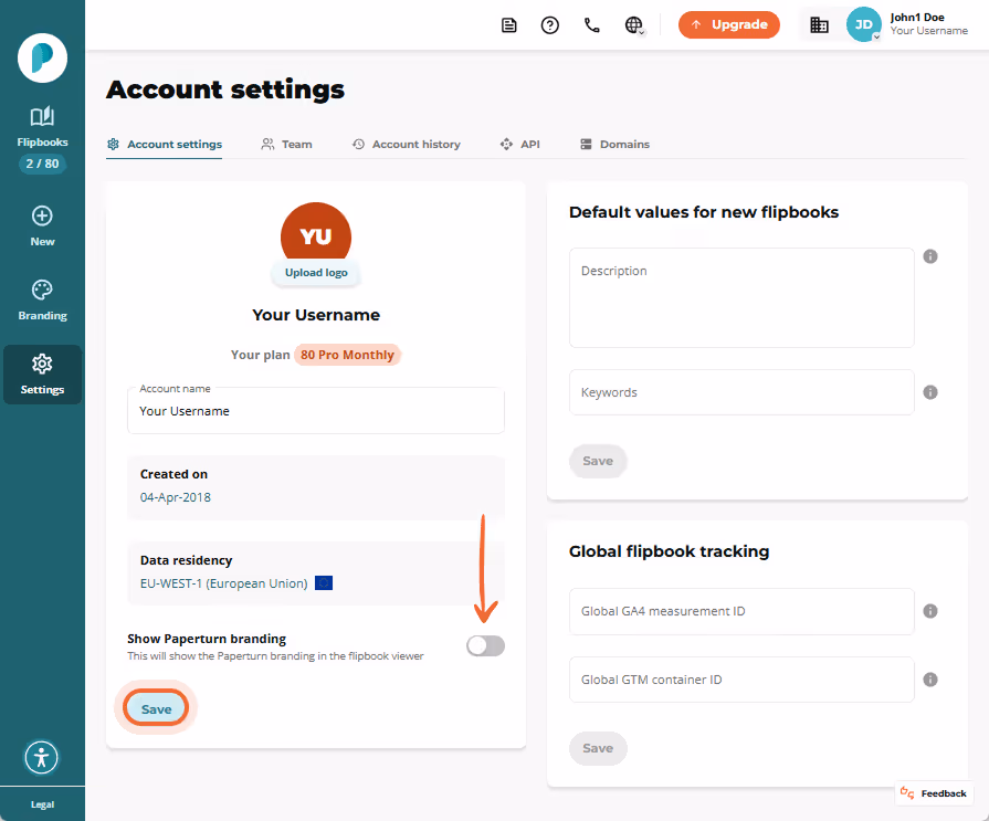 Inside the Account settings page, the user disables the 