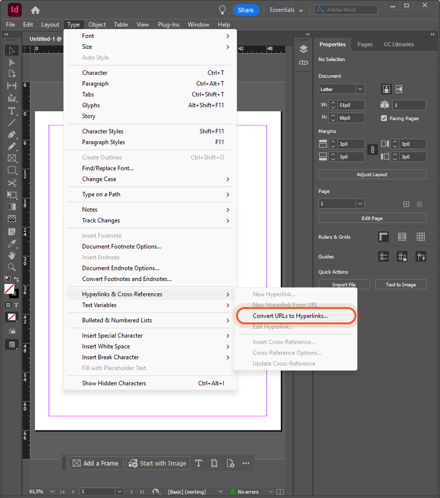  InDesign New PDF Export Preset dialog highlighted fields, Pages radio chosen, OK button marked for 
