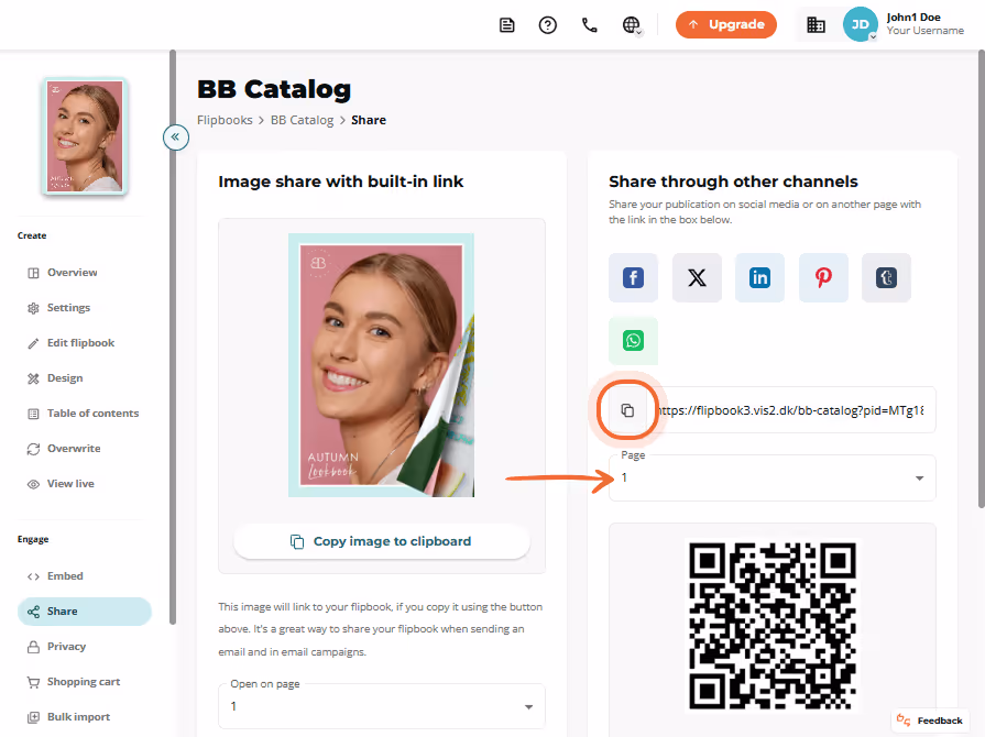Image share screen with QR code and 