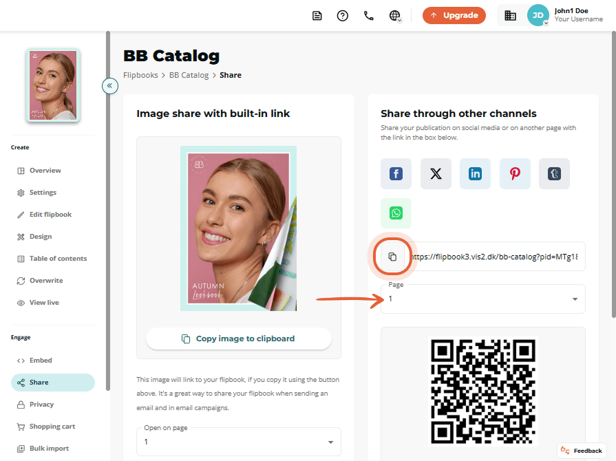 Image share screen with QR code and 