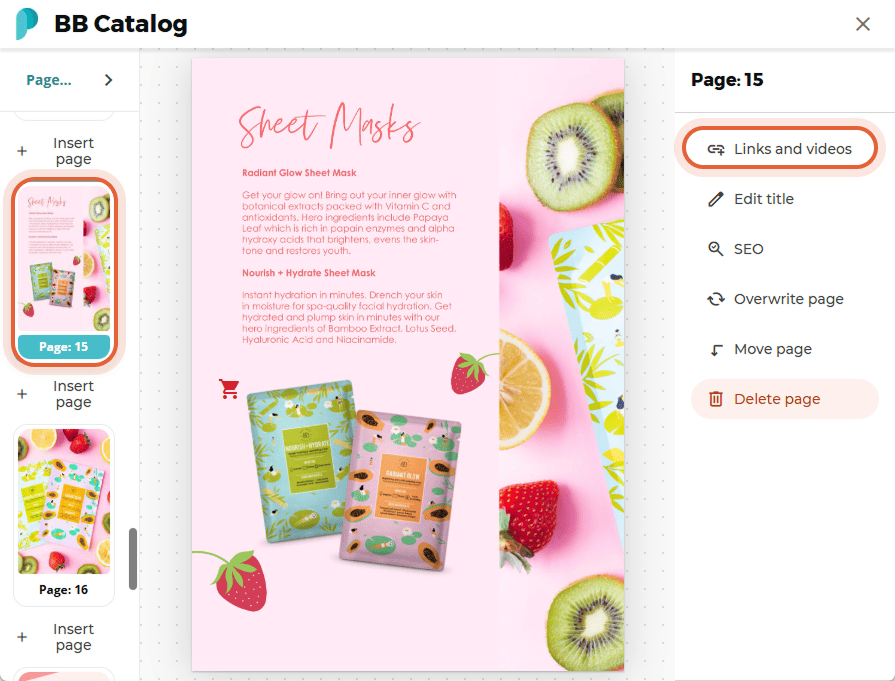 Page showing “Links and videos” button and active product icons.