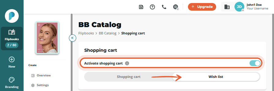 Shopping cart wish list preview with form to send to a friend.