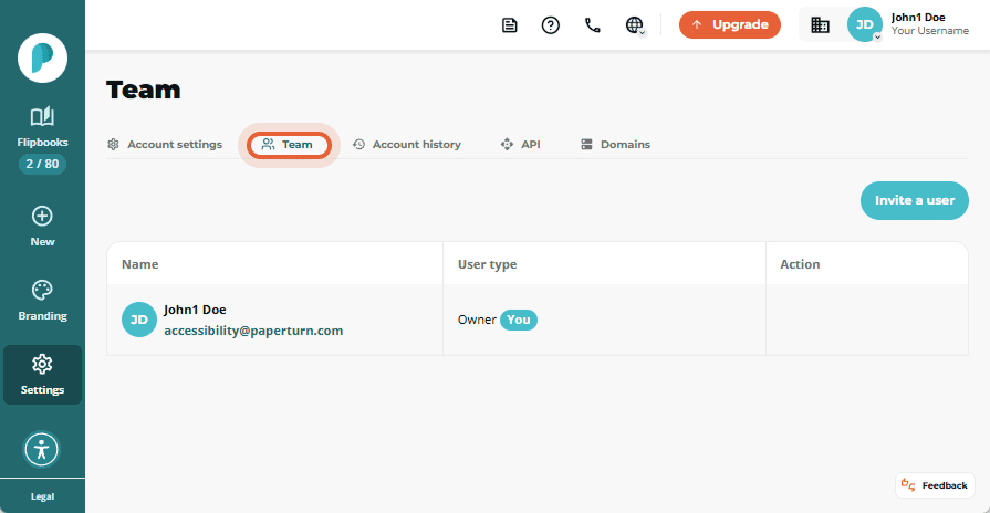 Account settings page showing the 
