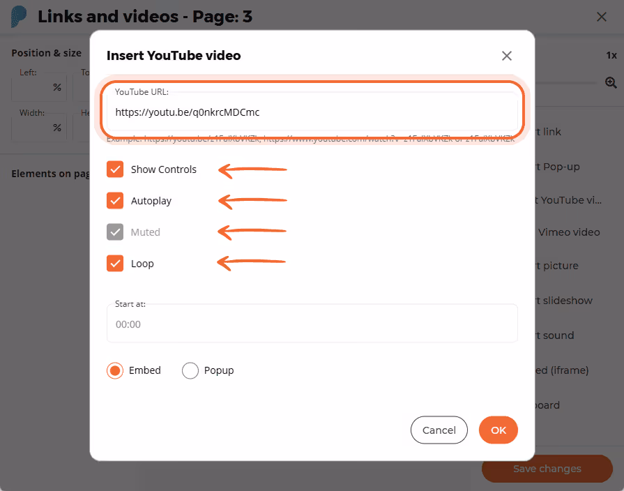 How to insert the video URL in the Paperturn dashboard.