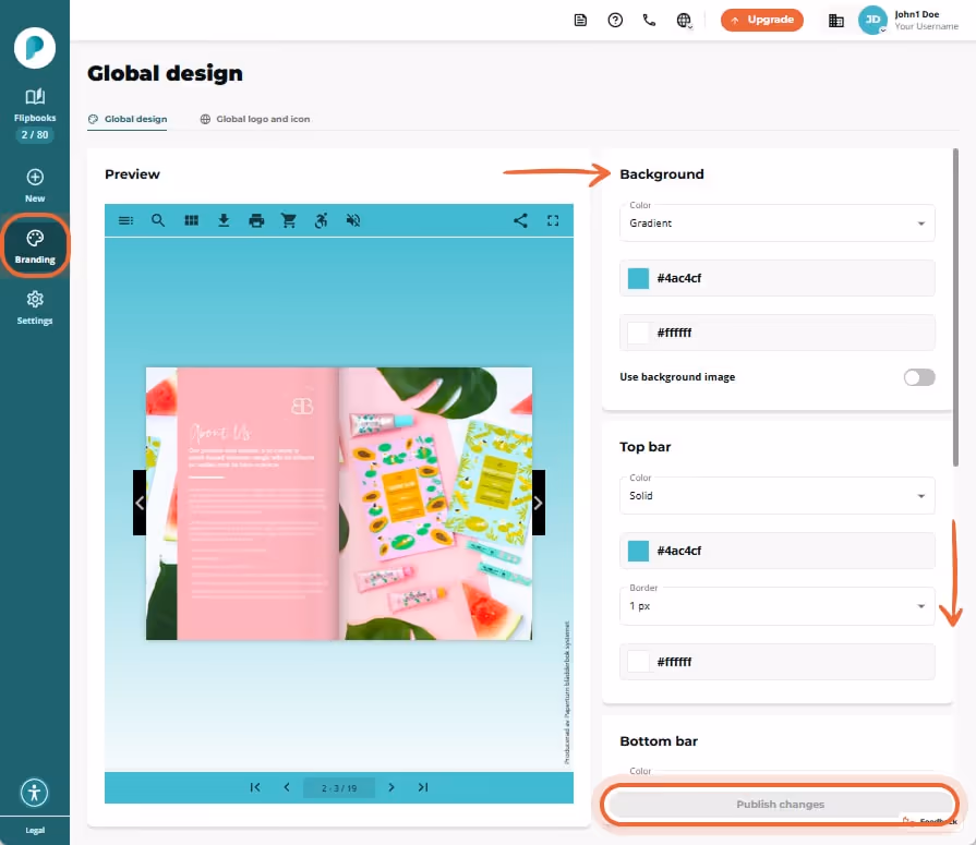 How to set the backgound for your online flipbook in the Paperturn dashboard.