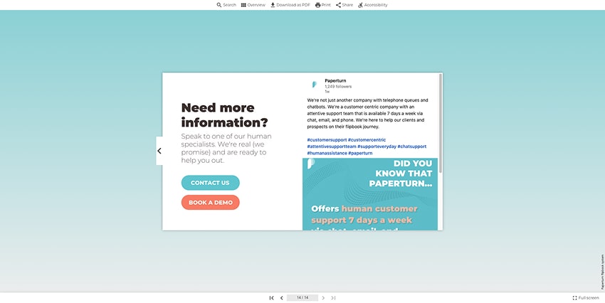 A social media post embedded into a flipbook using the iFrame widget