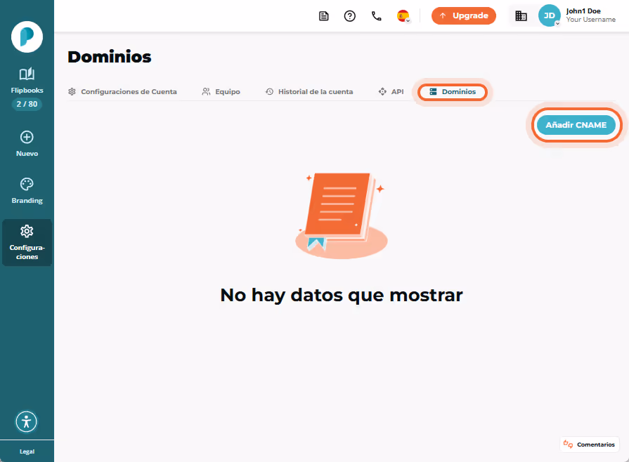 Página de dominios mostrando la pestaña “Domains” y el botón “Add CNAME” resaltados.