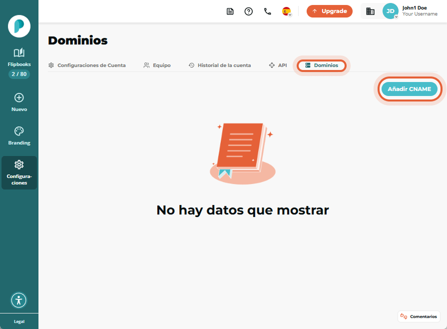 Página de dominios mostrando la pestaña “Domains” y el botón “Add CNAME” resaltados.