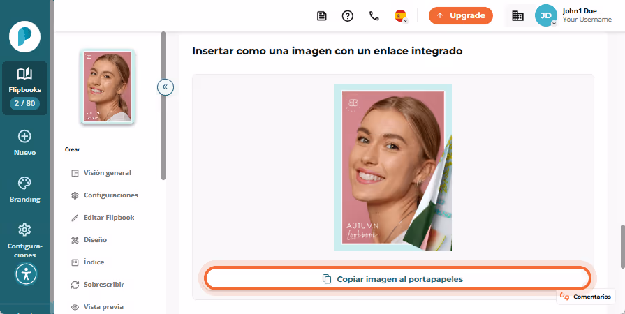 Copia la imagen del flipbook con enlace integrado usando el botón 