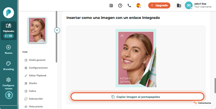 Copia la imagen del flipbook con enlace integrado usando el botón 