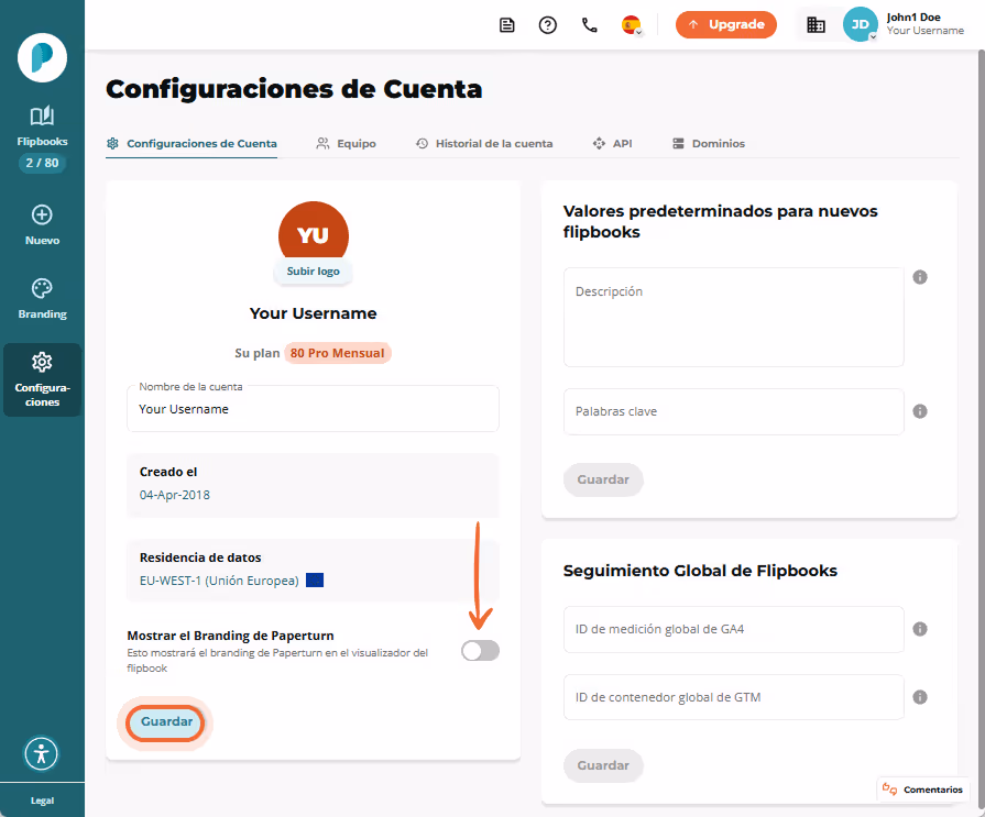 En la página de configuración de la cuenta, el usuario desactiva la opción En la página de configuración de la cuenta, el usuario desactiva la opción