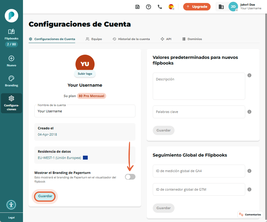 En la página de configuración de la cuenta, el usuario desactiva la opción 