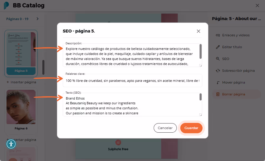 Ventana emergente de SEO ampliada con descripción larga y lista de palabras clave del flipbook. Ventana emergente de SEO ampliada con descripción larga y lista de palabras clave del flipbook.