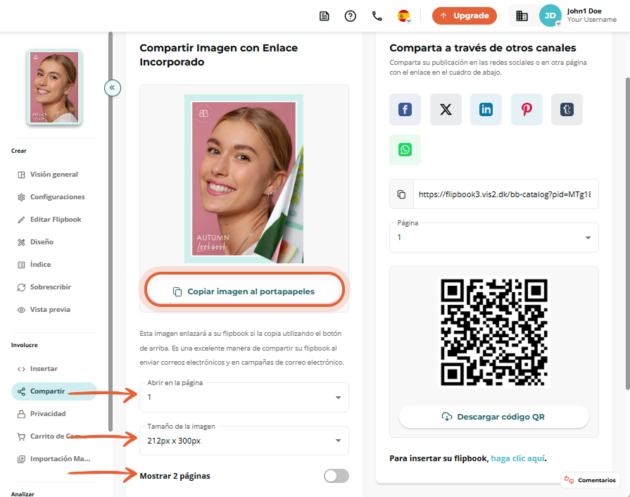 Interfaz de compartir imagen con botón 