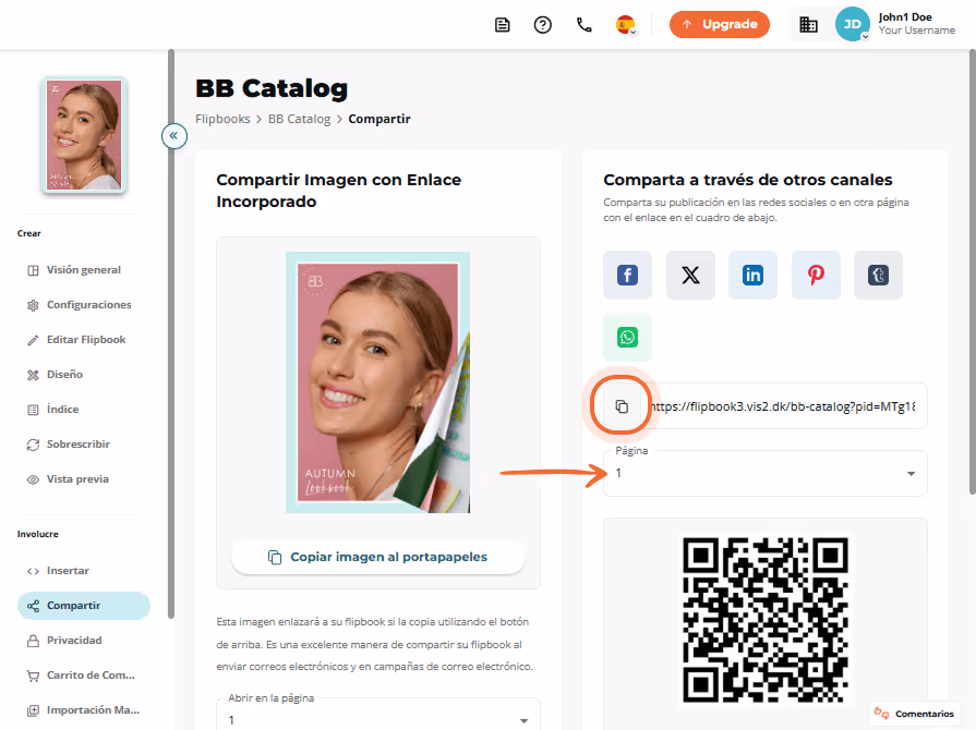 Pantalla de compartir imagen con código QR y botón Pantalla de compartir imagen con código QR y botón