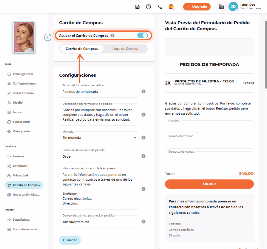 Página del carrito mostrando resumen del pedido y vista previa del formulario. Página del carrito mostrando resumen del pedido y vista previa del formulario.