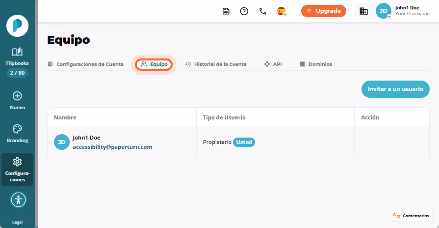 Página de configuración de cuenta que muestra la pestaña 