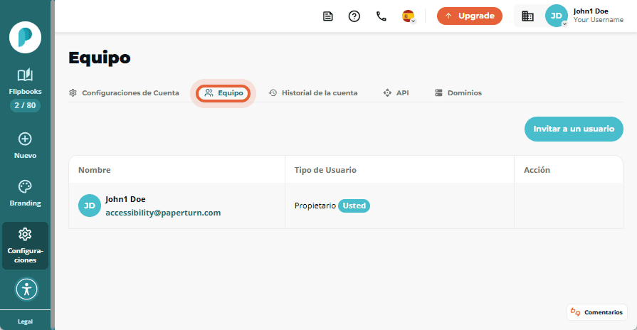 Página de configuración de cuenta que muestra la pestaña 