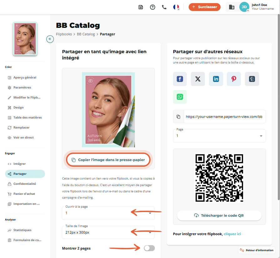 Onglet Share mettant en avant le bouton « Copier l’image dans le presse-papiers » avec les options d