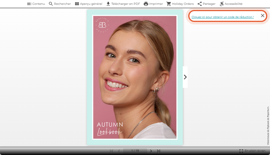 Le message Newsflash apparaît dans le coin supérieur droit du flipbook en direct.
