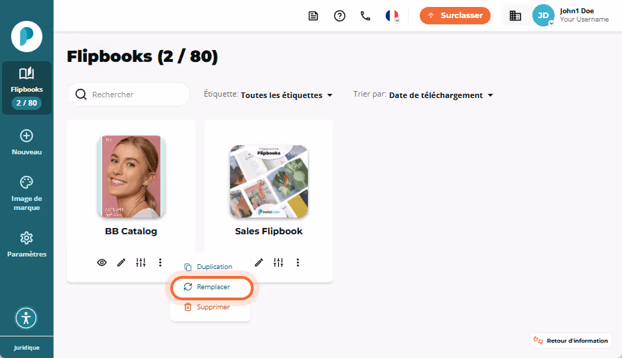 Interface d'écrasement de flipbook affichant une zone de dépôt glisser-déposer et un bouton Interface d'écrasement de flipbook affichant une zone de dépôt glisser-déposer et un bouton