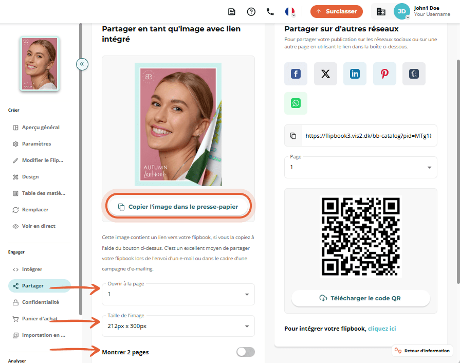 Interface de partage d'image avec bouton 