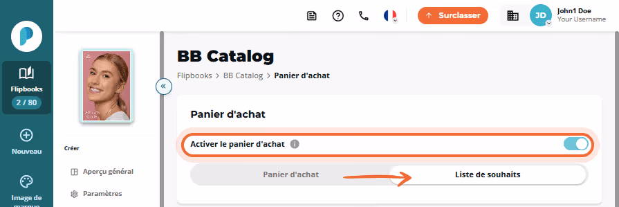Aperçu de la liste de souhaits avec formulaire à envoyer à un ami.