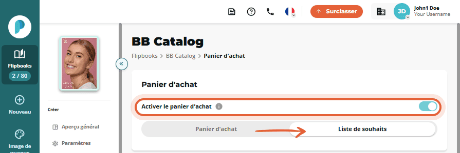Aperçu de la liste de souhaits avec formulaire à envoyer à un ami.