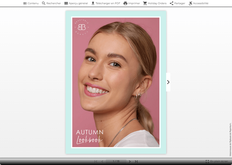 Visionneuse Flipbook affichant la couverture de BB Catalog avec les options du menu supérieur visibl