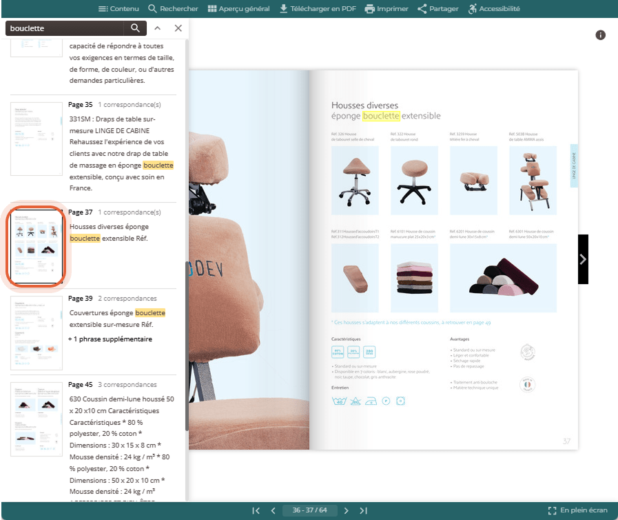 Résultats de recherche pour bouclette avec une miniature de page surlignée et la page correspondante du flipbook affichée à droite. Résultats de recherche pour bouclette avec une miniature de page surlignée et la page correspondante du flipbook affichée à droite.