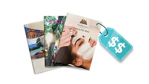 3 magazines with blue price tag