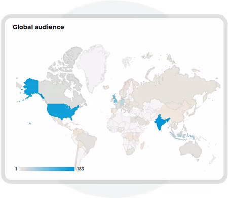 Carte du monde montrant la répartition mondiale de l’audience et les analyses de lecture pour des publications numériques