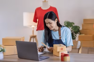 Business woman administrating online shop